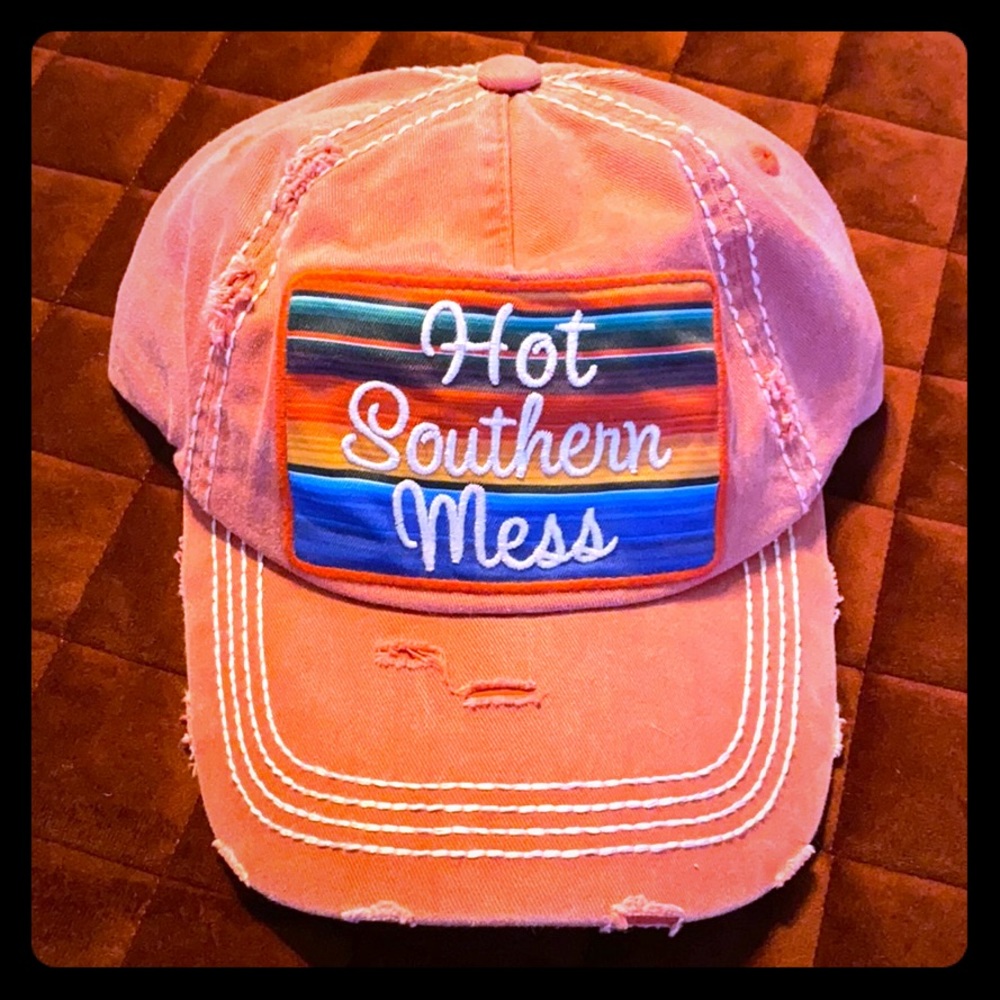 Red serape “hot southern mess” ball cap